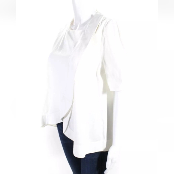 Balenciaga Womens Short Sleeve Asymmetric Button Up Blouse White Size 40 (US 8) - Picture 2 of 6